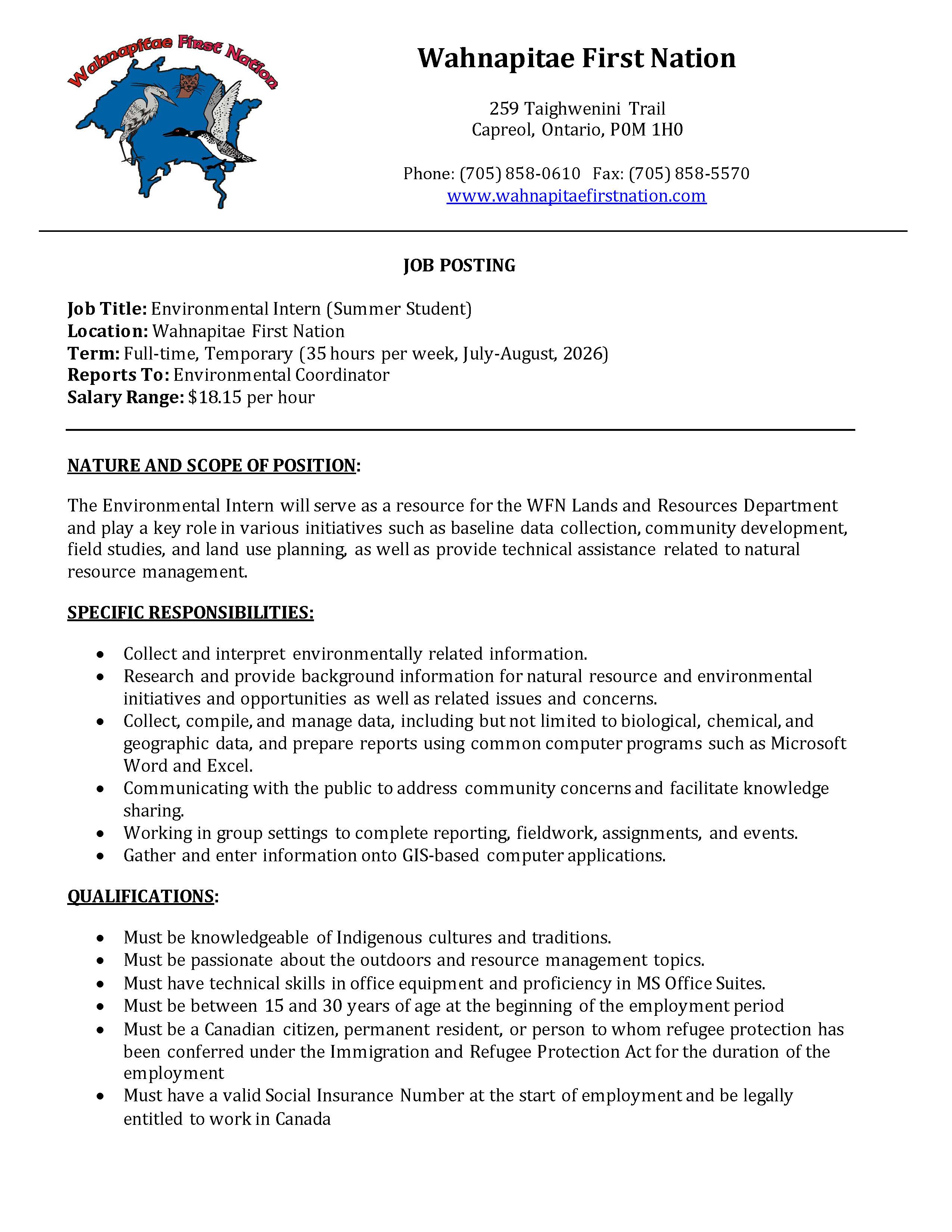 Environmental Intern Page 1